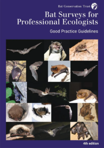 Purple cover for Bat Surveys for Professional Ecologists with lots of images of bats.