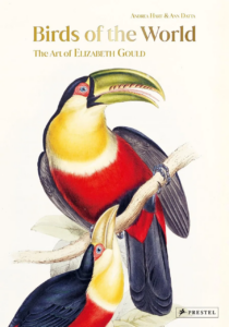 Book cover of Birds of the World The Art of Elizabeth Gould showing a print of a red, black and yellow Toucan stood on a branch.