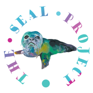 The Seal Project text written in a circle with a multicoloured seal pup in the middle.