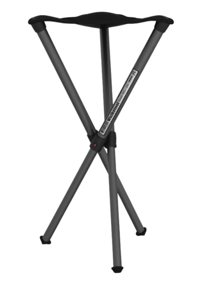 A black and grey folding stool.