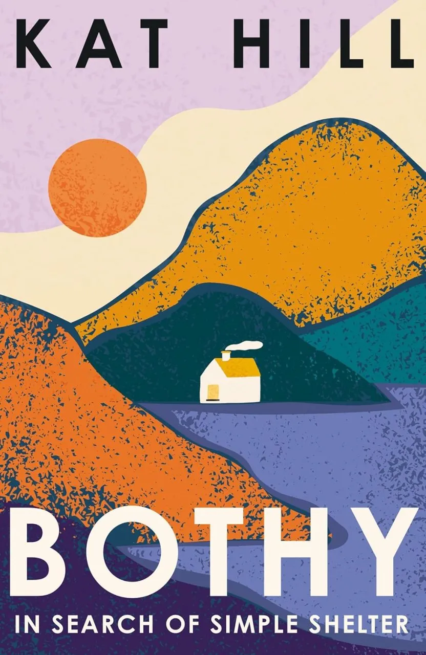 Bothy book cover showing a colourful artistic impressionist painting of a small bothy between mountains.