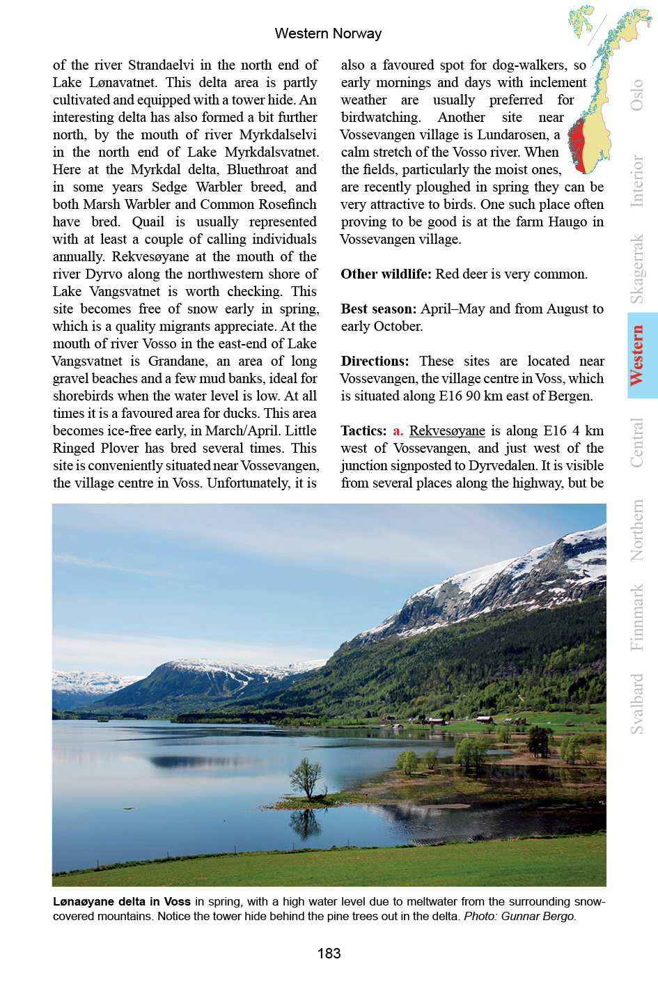 Page 183 of Birdwatching in Norway showing the Lonaoyane delta in Voss, Western Norway.