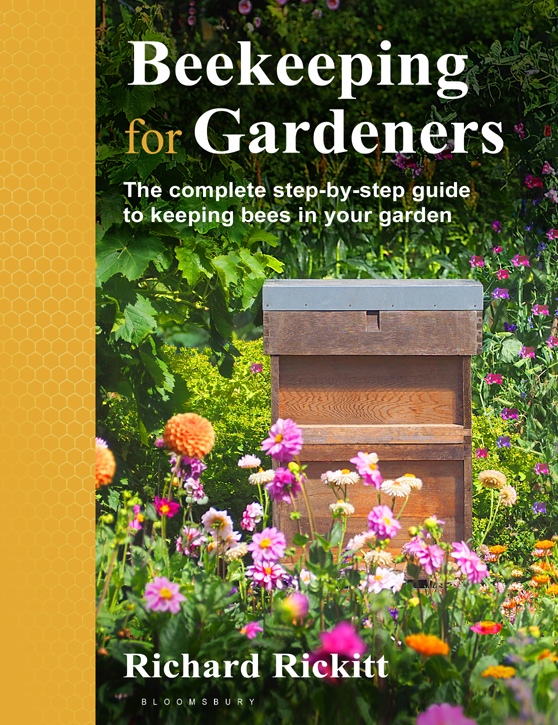 Beekeeping for Gardeners book cover showing a beehive in a garden behind a rose bush.