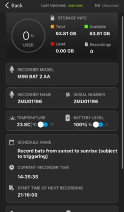 SM2 mini bat app open on a phone screen pre-set up.