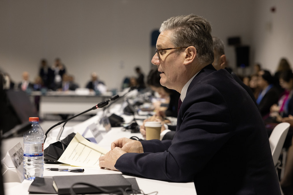 Prime Minister Keir Starmer speaks during a session at COP29