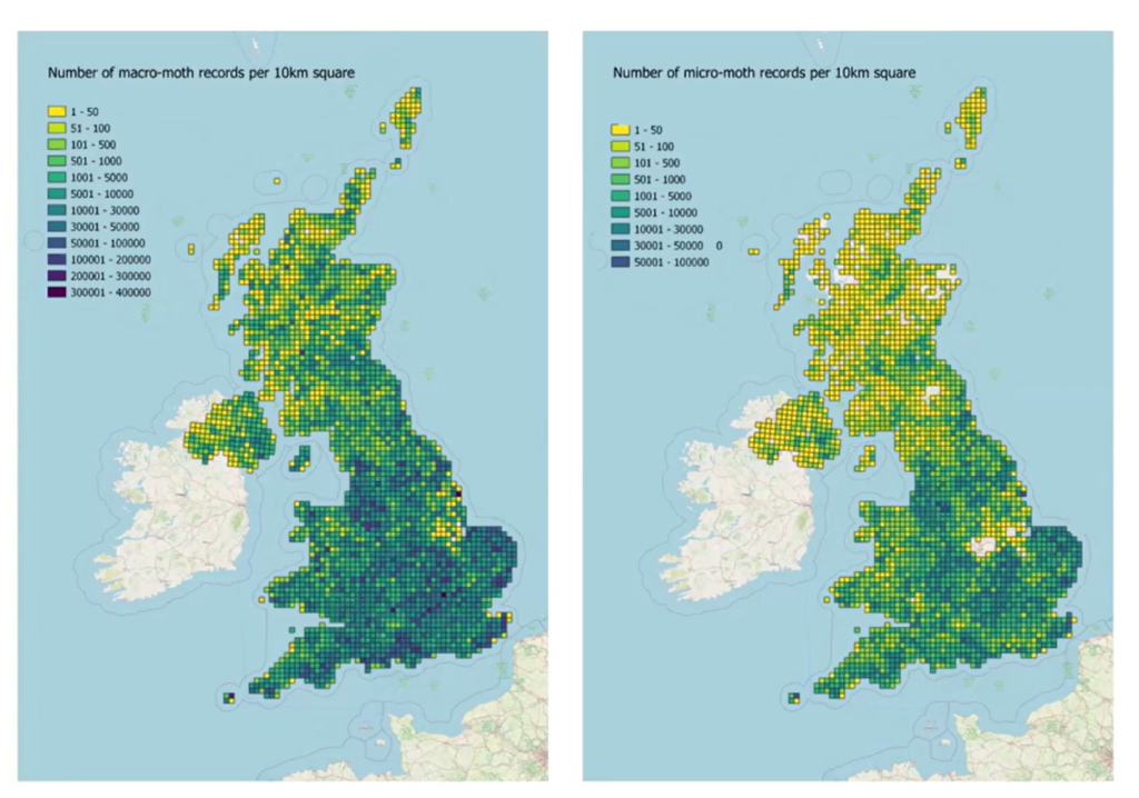 A map showing the density of records across the UK