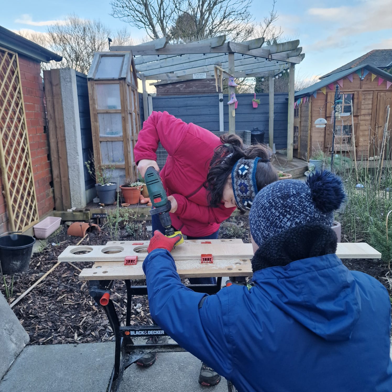 Roshni and Seamus making Swift Egg cups on a cold January day.
